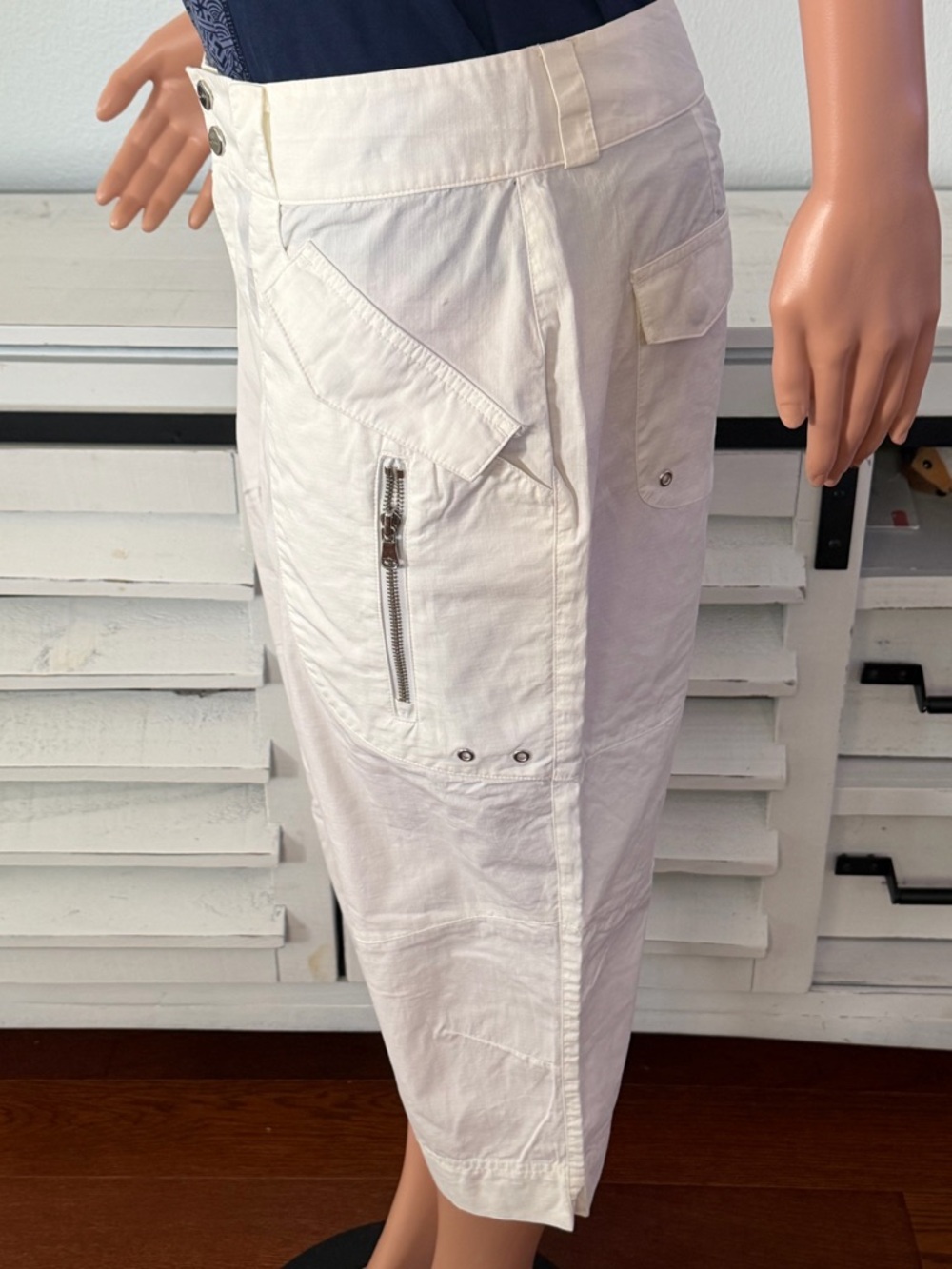 Lauren by Ralph Lauren White Capri Cargo Zip Pocket Utility Bermuda Shorts Sz 12 - Picture 7 of 12